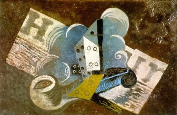  Cubist Oil Painting - Pipe de journal 1915 Cubist